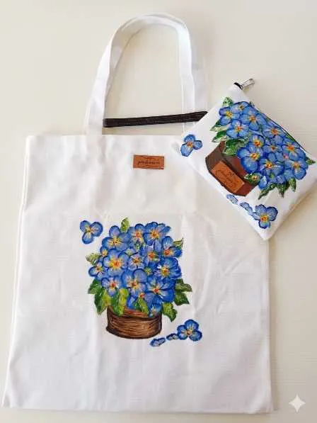 Tote bag y neceser "Violetas"