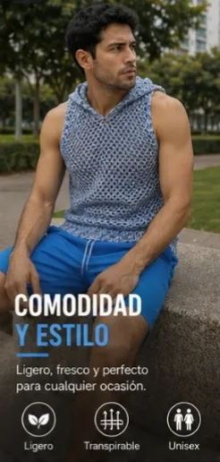 Sweter sin manga con capucha