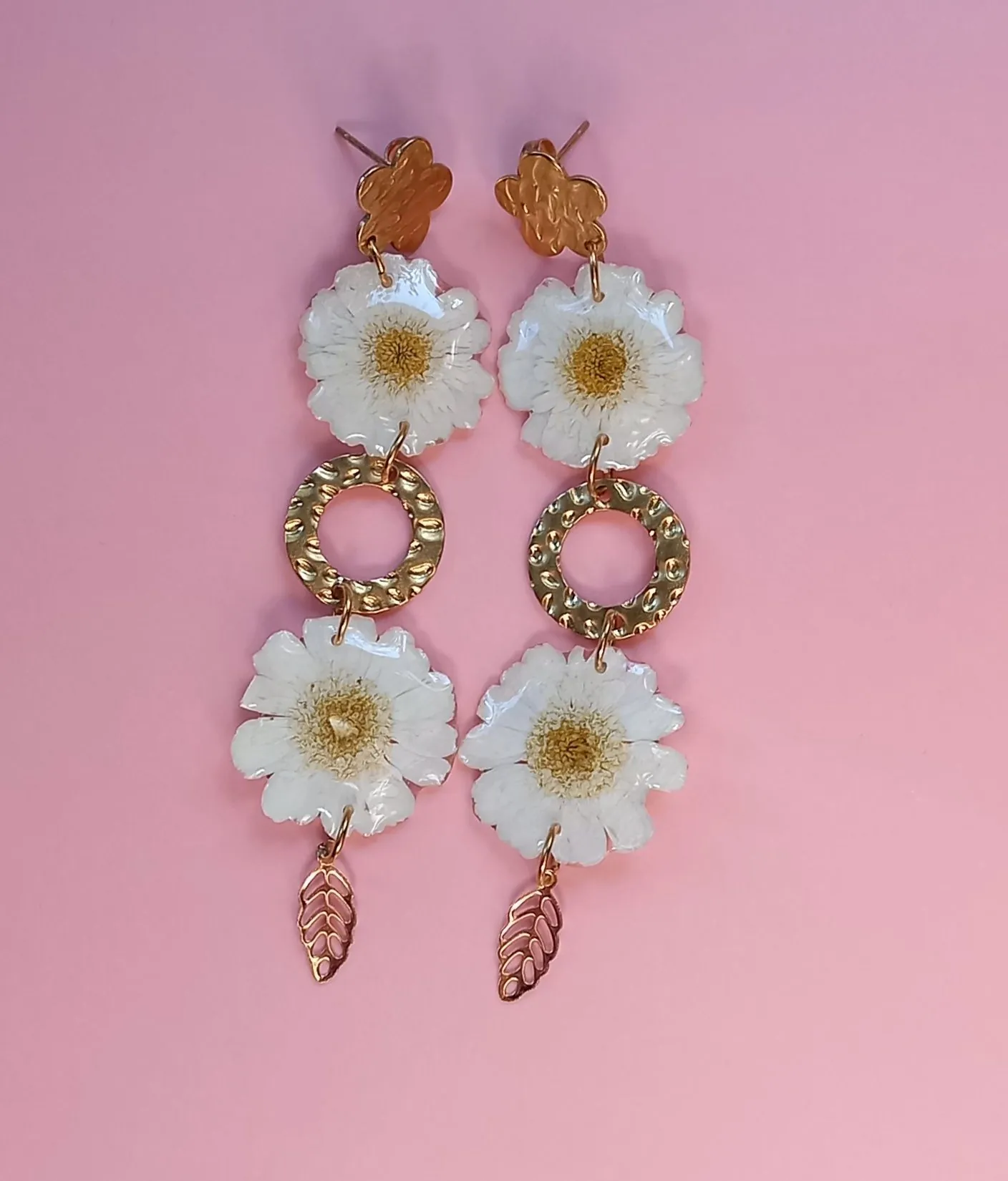 Pendientes de flores reales de acero inoxidable