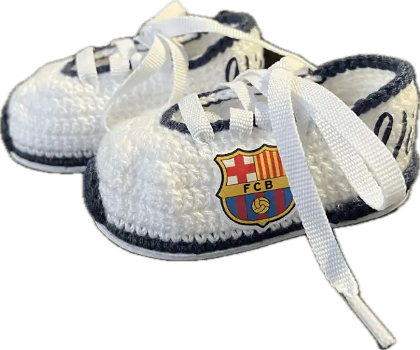Patucos de fútbol para bebé del equipo de Barcelona (azul marino) de ganchillo personalizados - Imagen 4