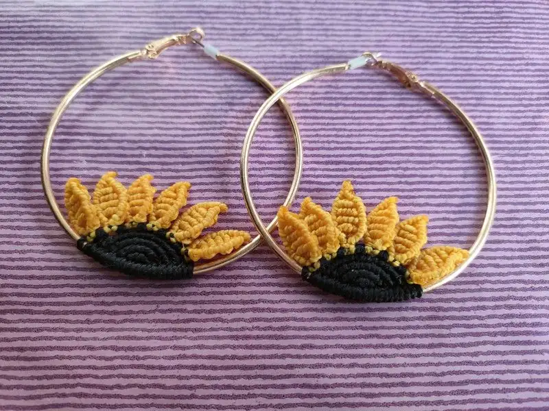 Pendientes Girasoles Macramé - Imagen 2