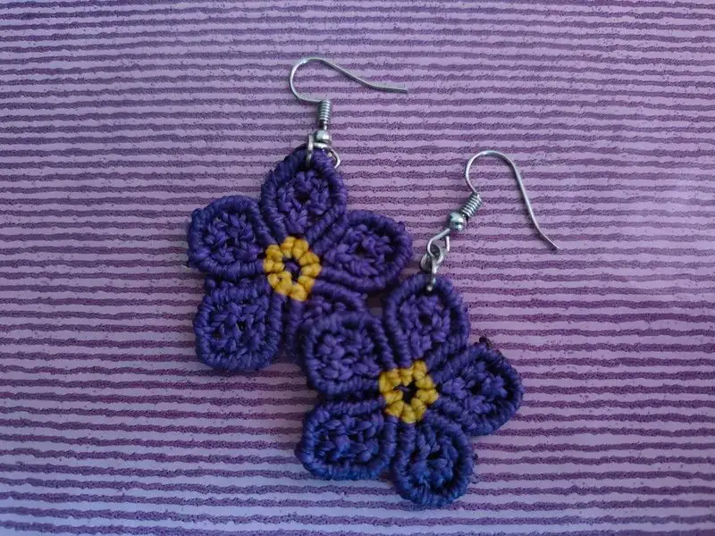 Pendientes flores macramé - Imagen 2