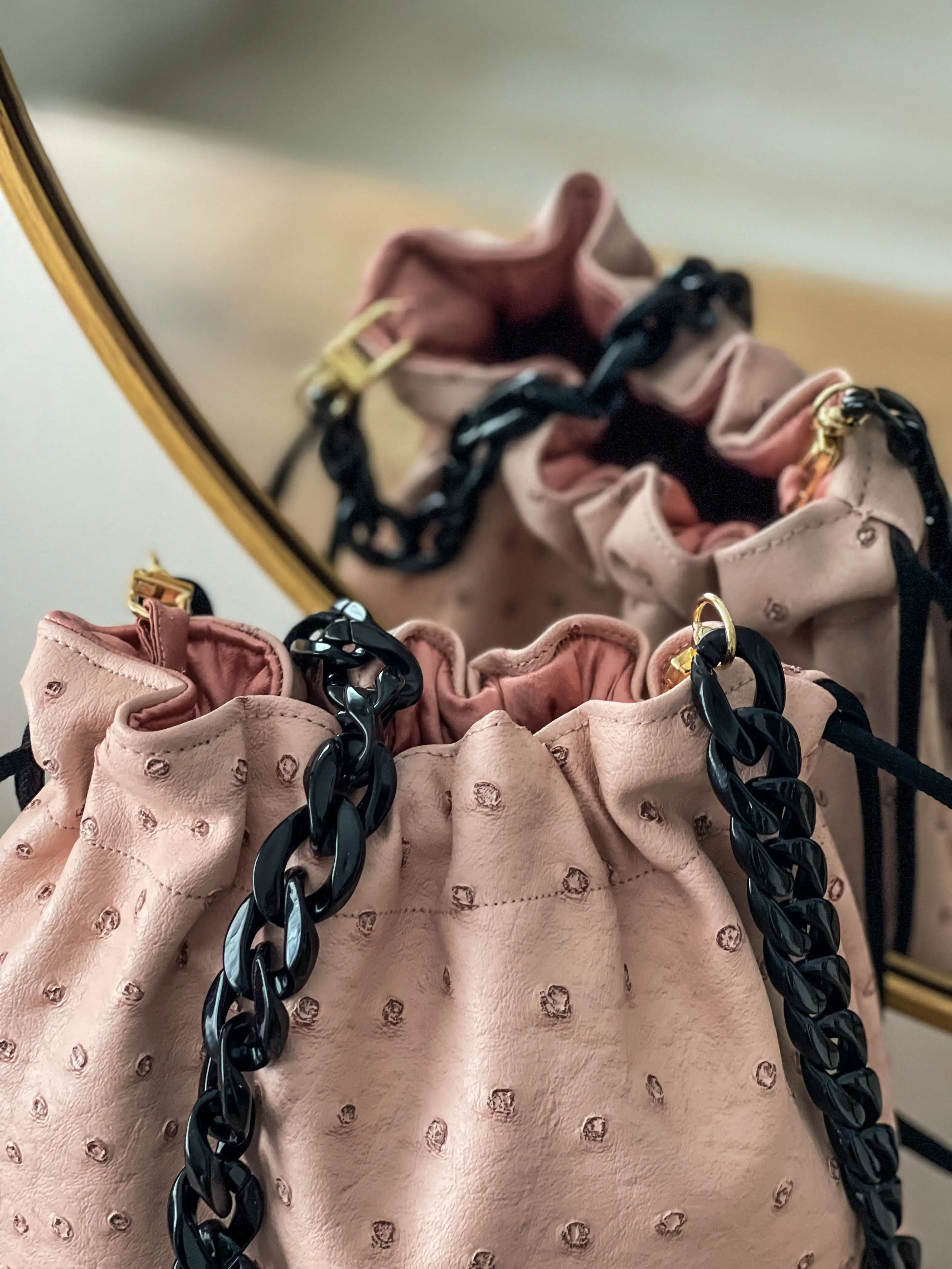 Bolso rosa empolvado topos y funda - Imagen 4