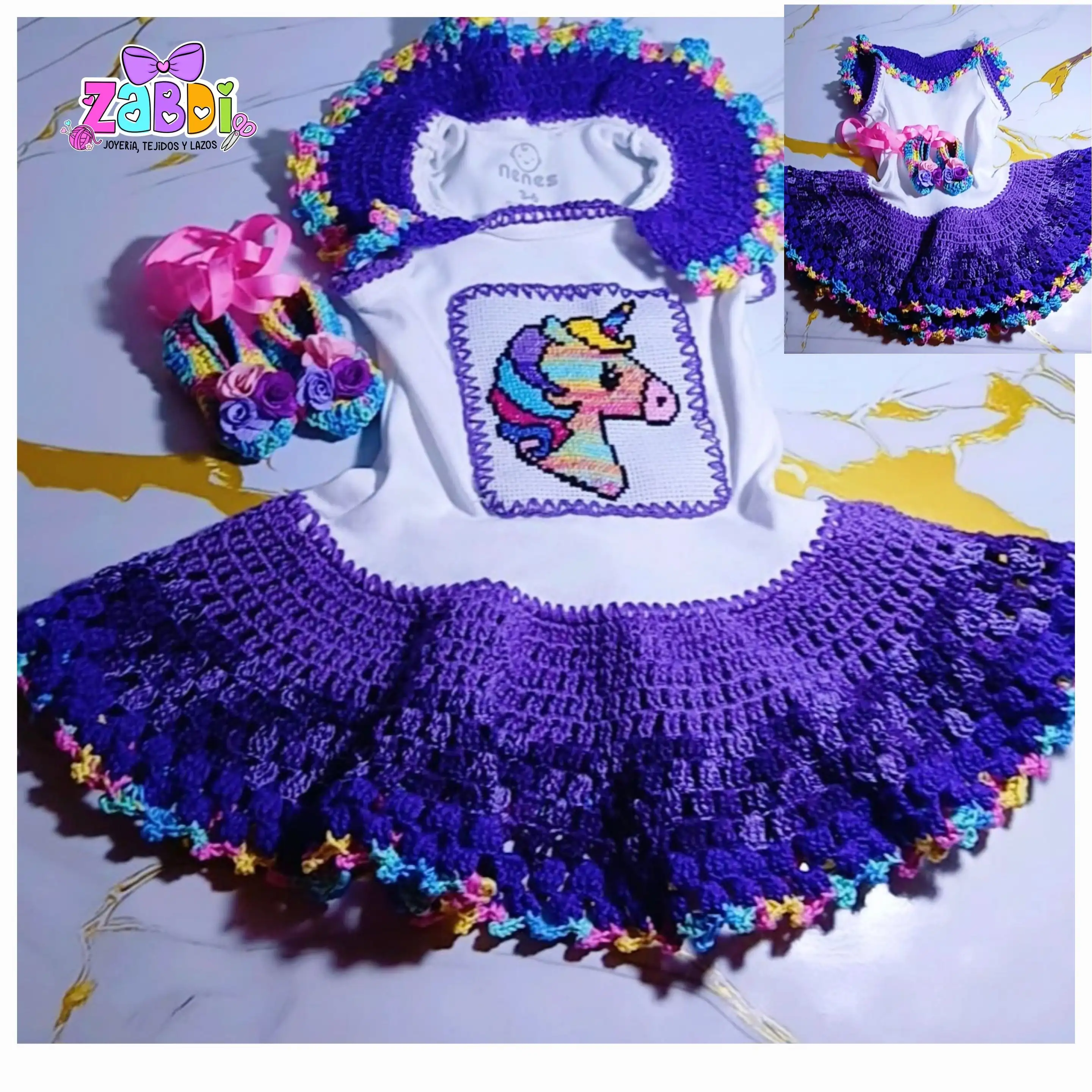 Traje tejido de unicornio para bb