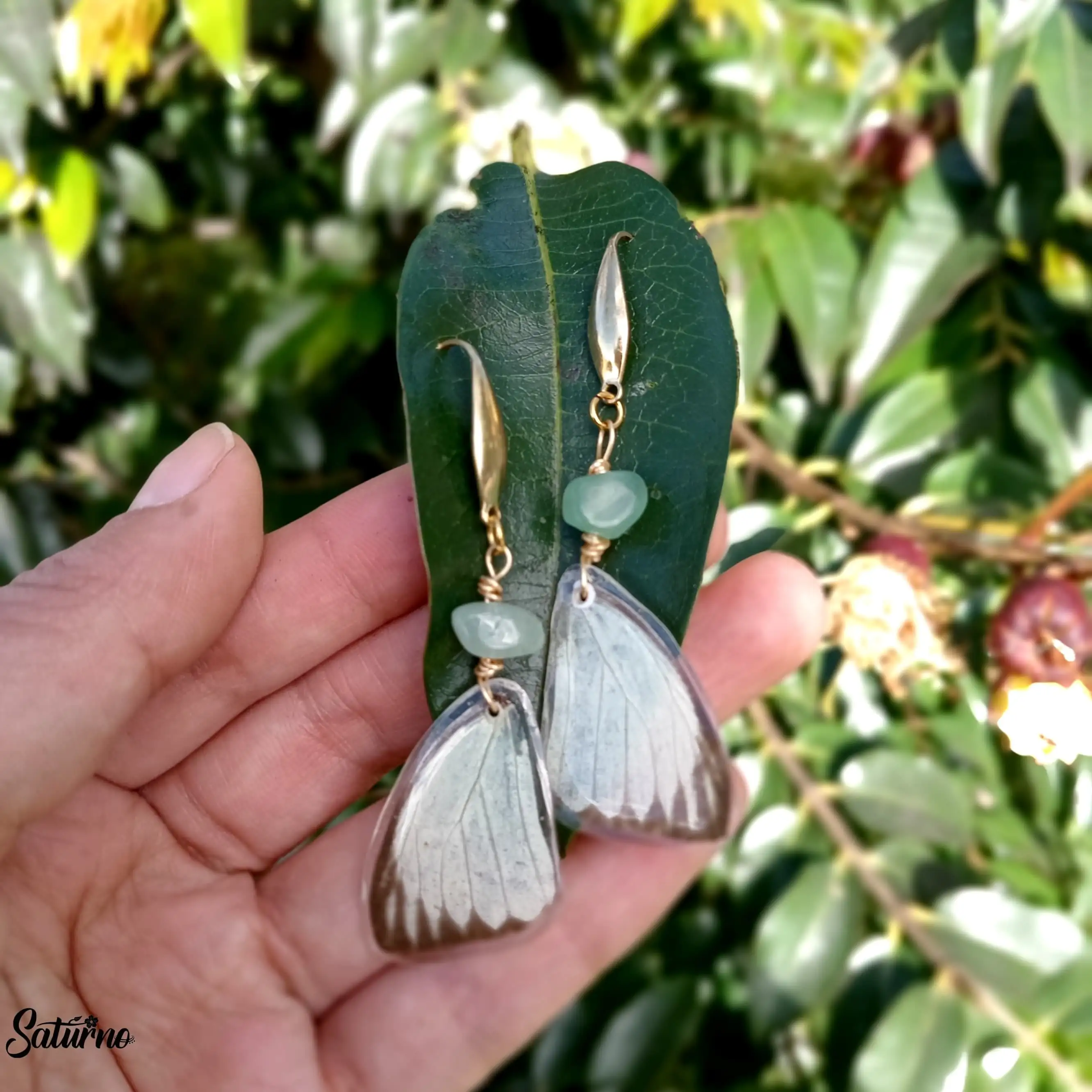 Aretes de alas de mariposa naturales