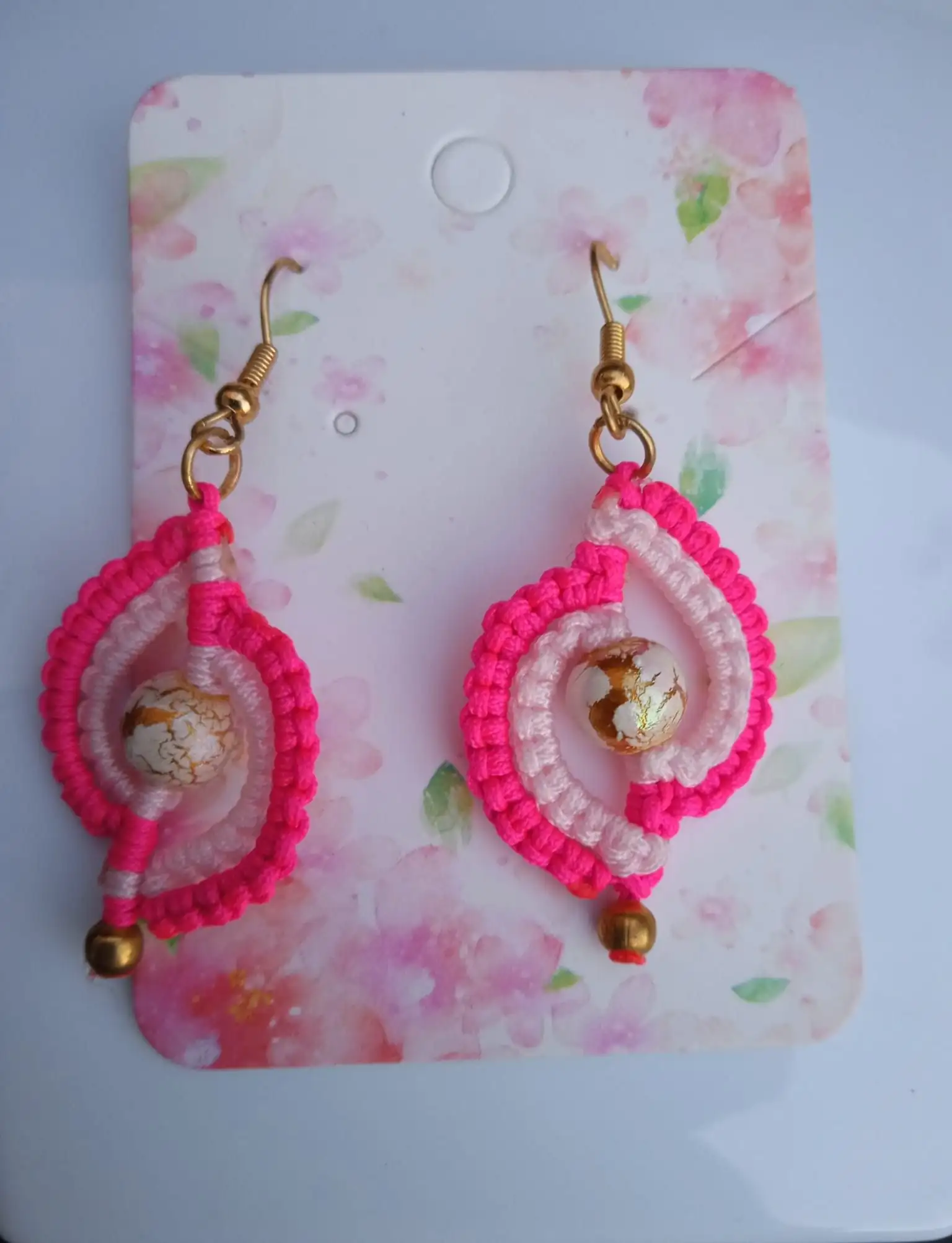 Pendientes de Macramé Rosa Doble Lágrima