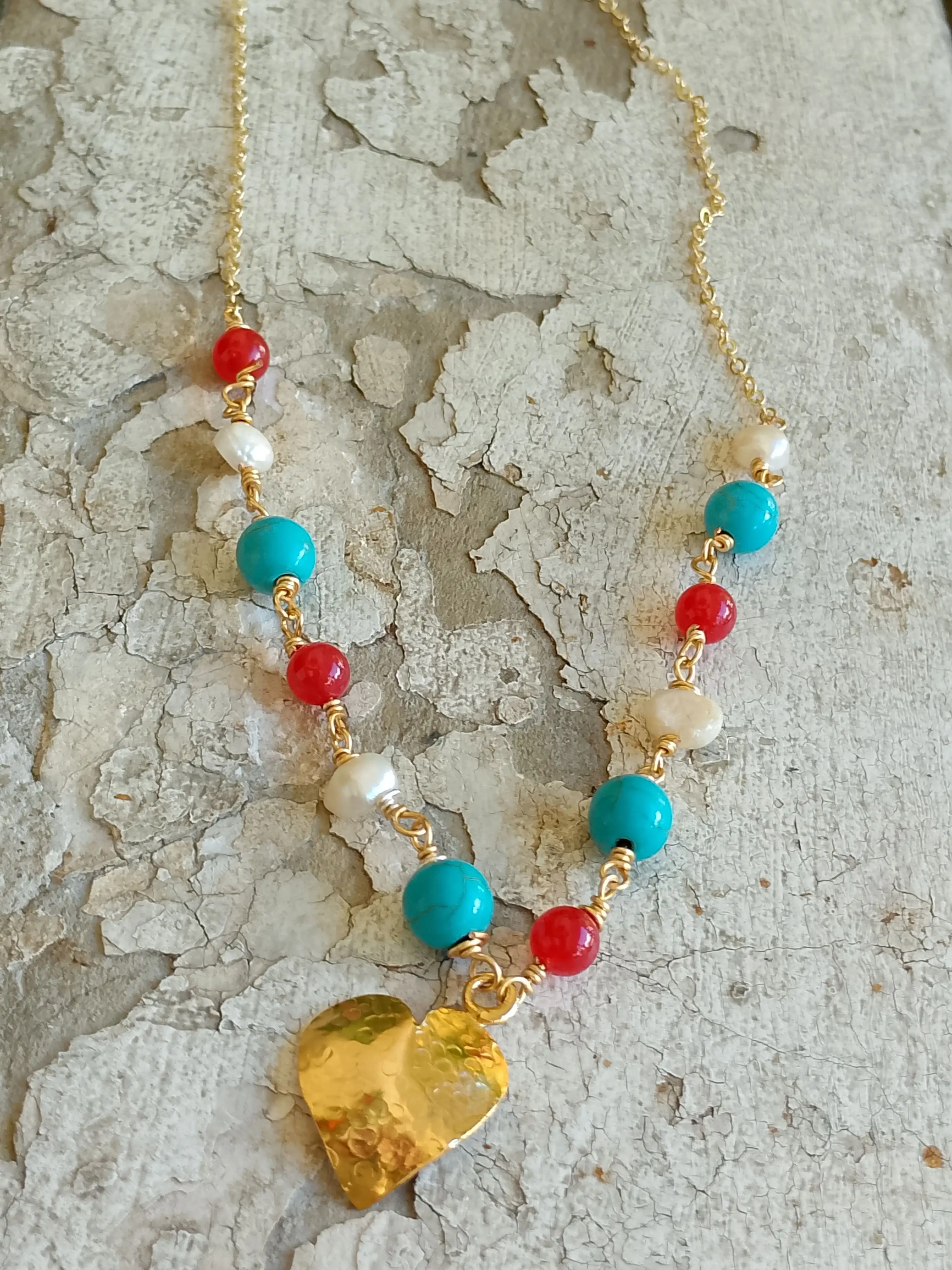 Collar en bronce con baño de oro y piedras semipreciosas - Imagen 2