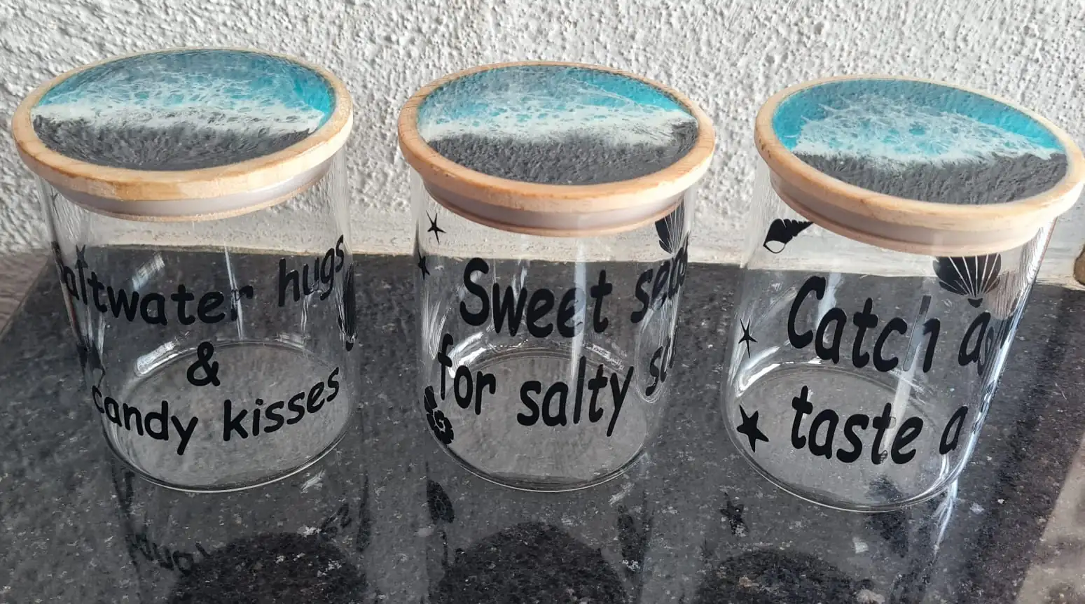Tarros con tapa de ocean art resin