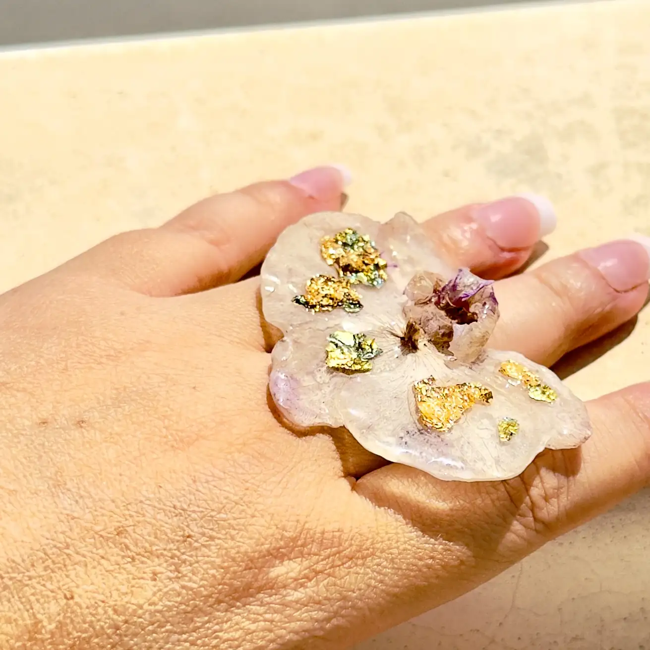 Anillo ajustable de orquídea natural