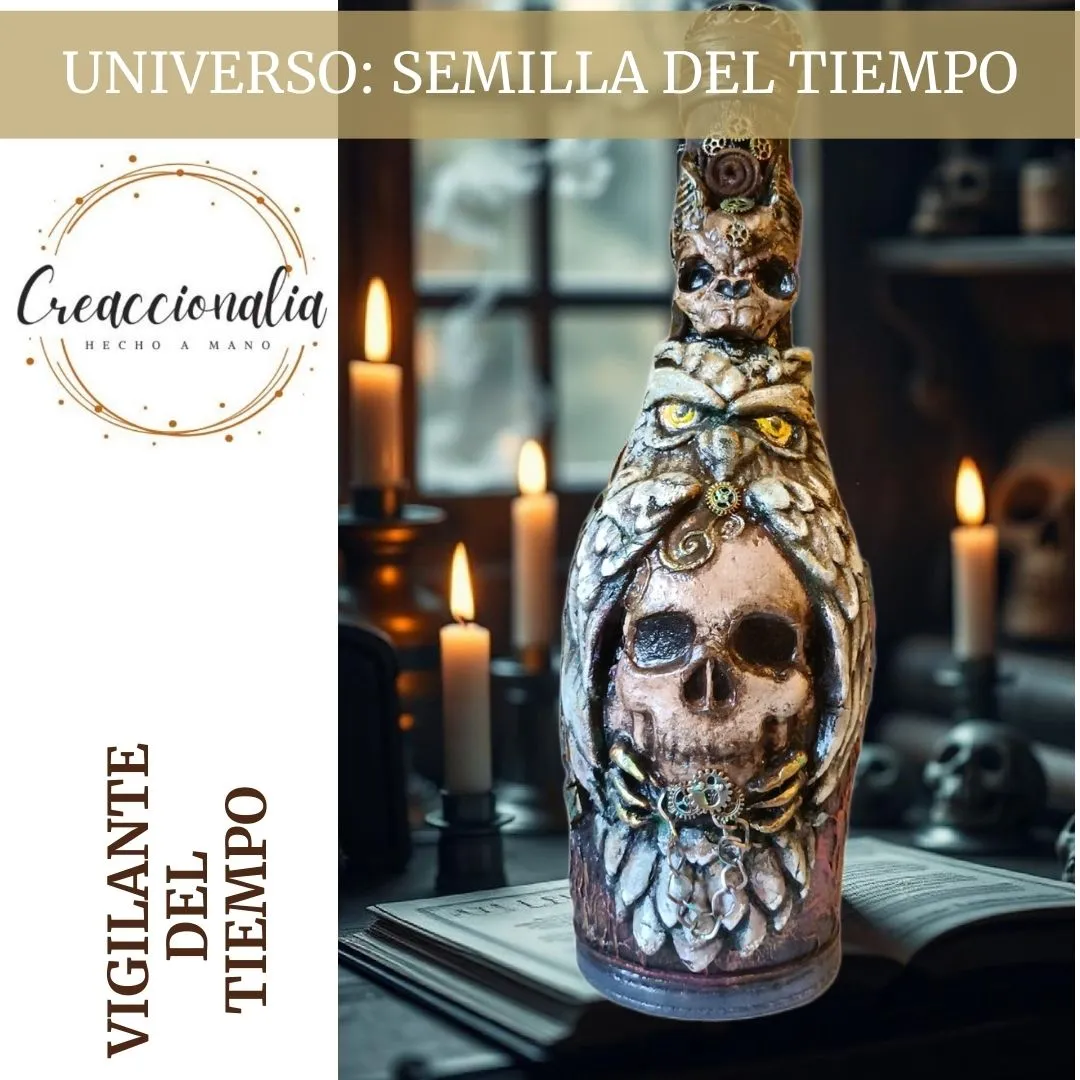 Botella decorada- Vigilante del tiempo