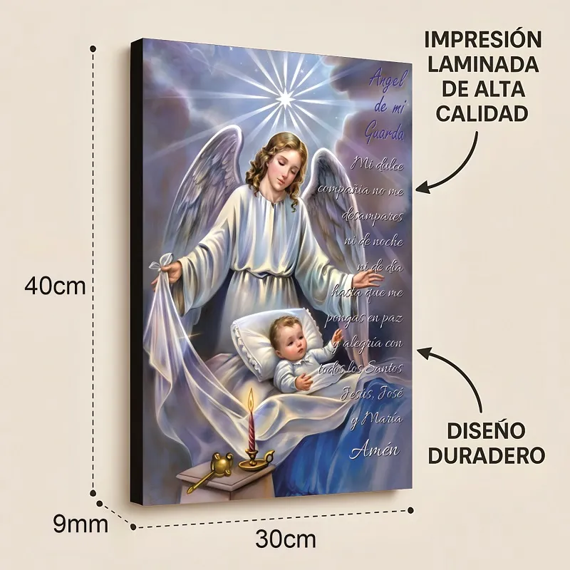 Cuadro Decorativo Religioso Ángel De La Guarda E2 40x30 MDF - Imagen 2