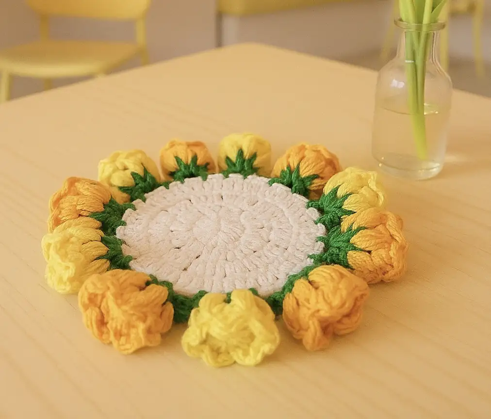 Posavasos crochet inspirado en rosas
