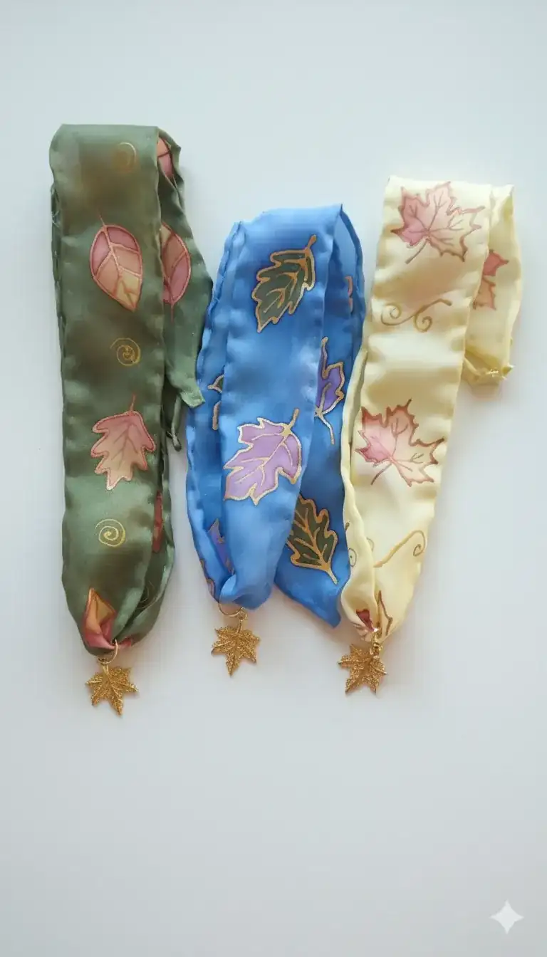 Gargantilla de seda pintada a mano con hoja chapada en oro - Imagen 4