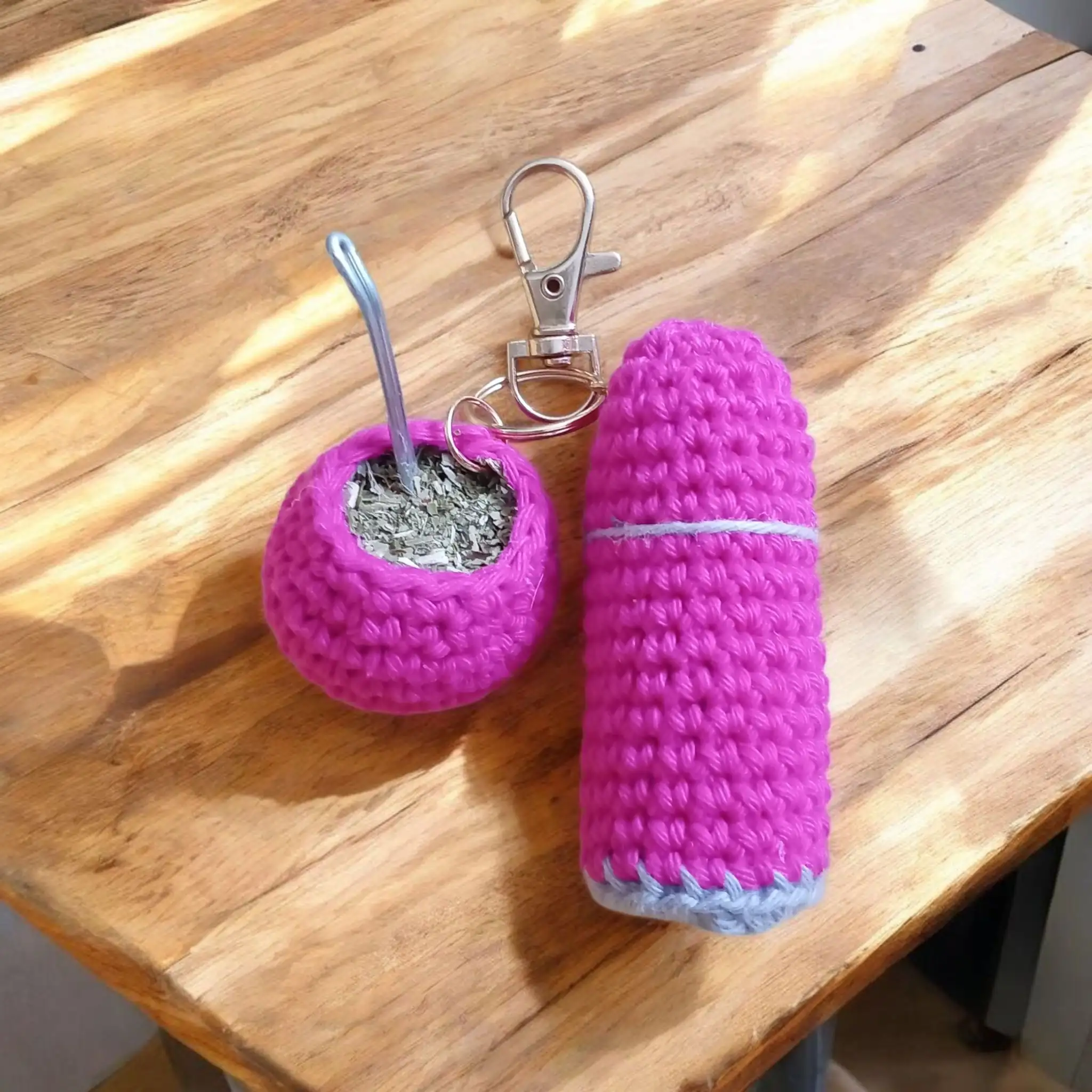 Llavero set de Mate + termo tejidos 