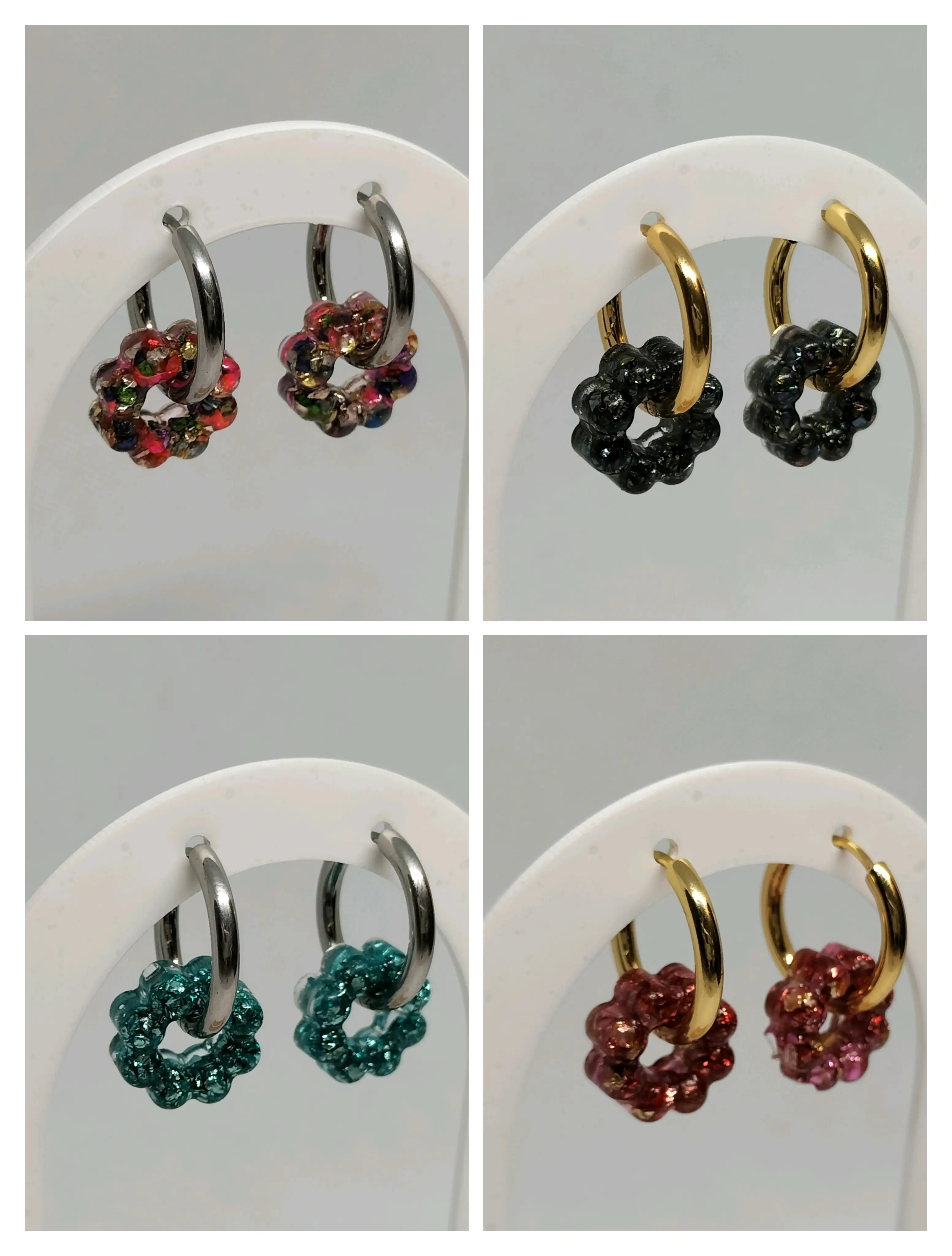 Pendientes Aro Huggie Flor - Imagen 2