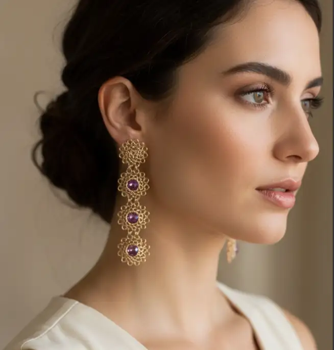Aretes punto peruano Pink
