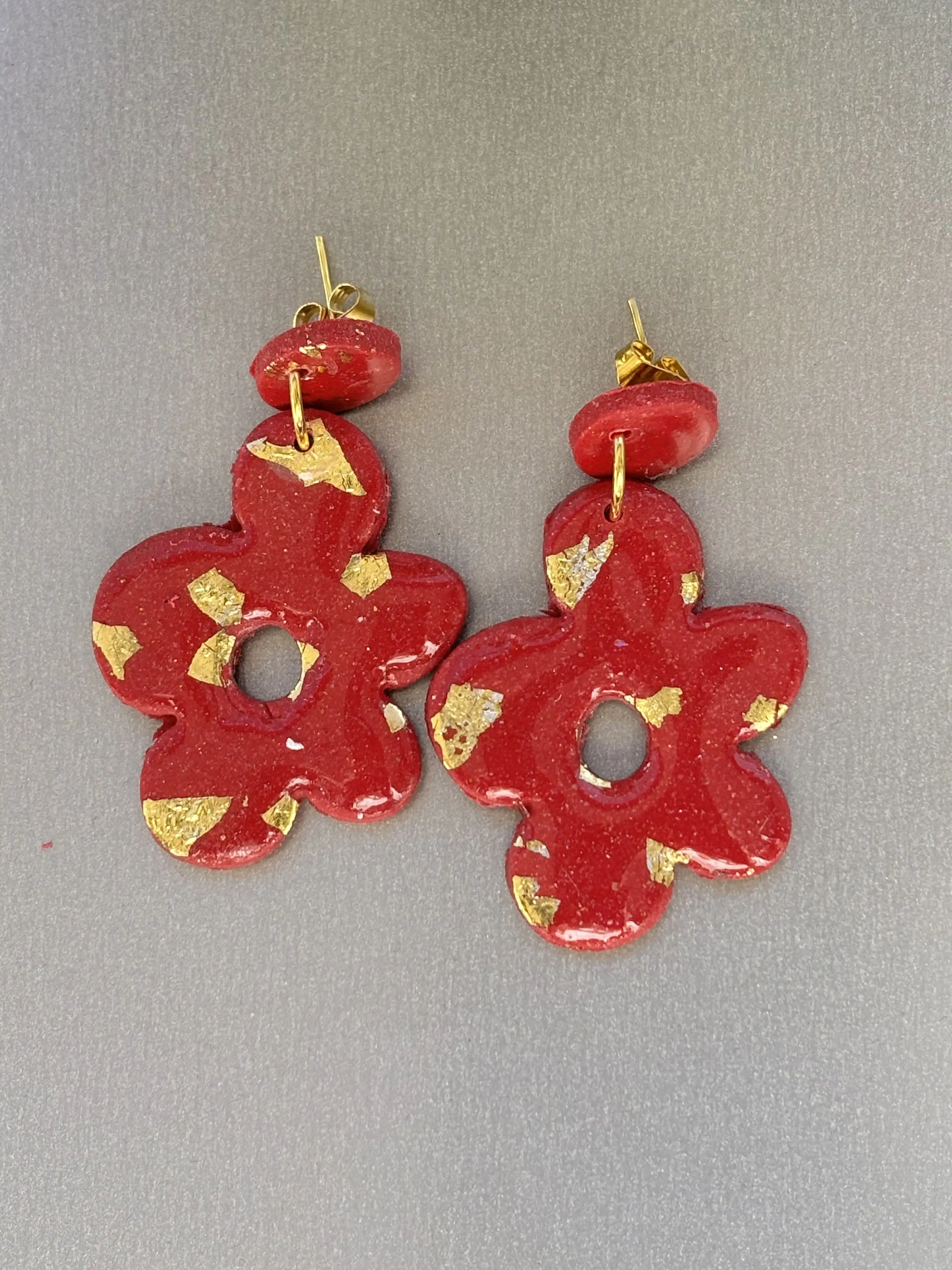 Pendientes flores rojas pétalo largo
