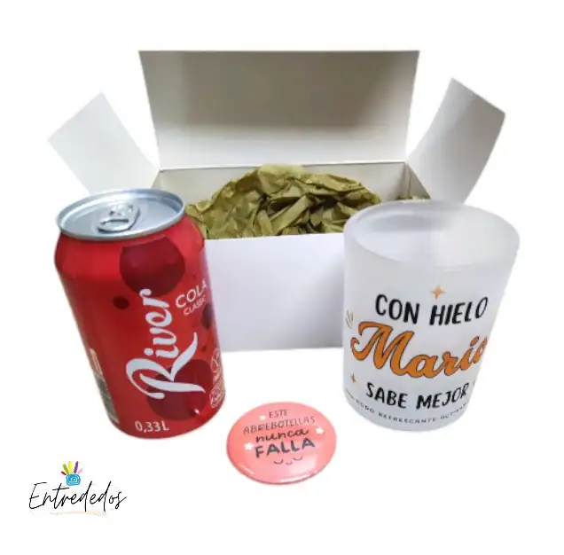 Regalo hombre con vaso personalizado y abrebotellas