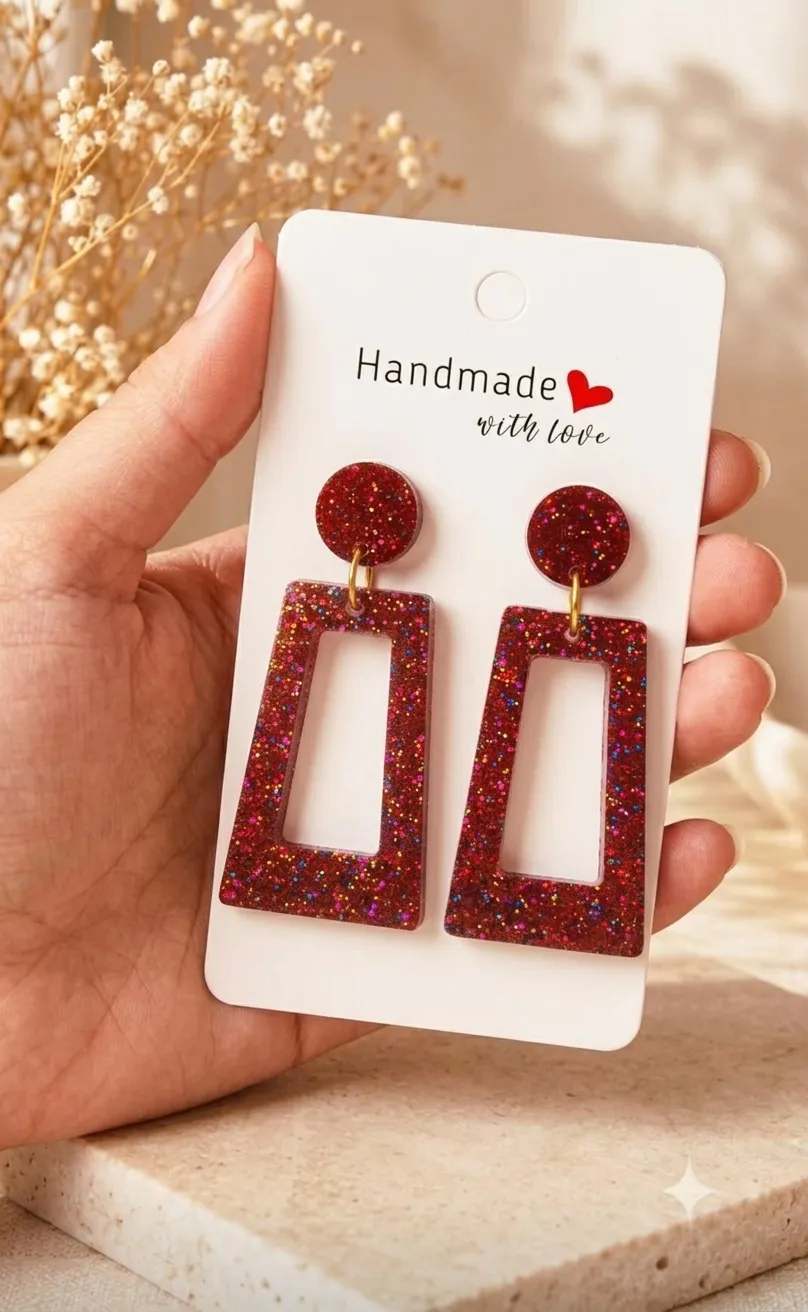 Pendientes Geométricos Rojos - Imagen 2