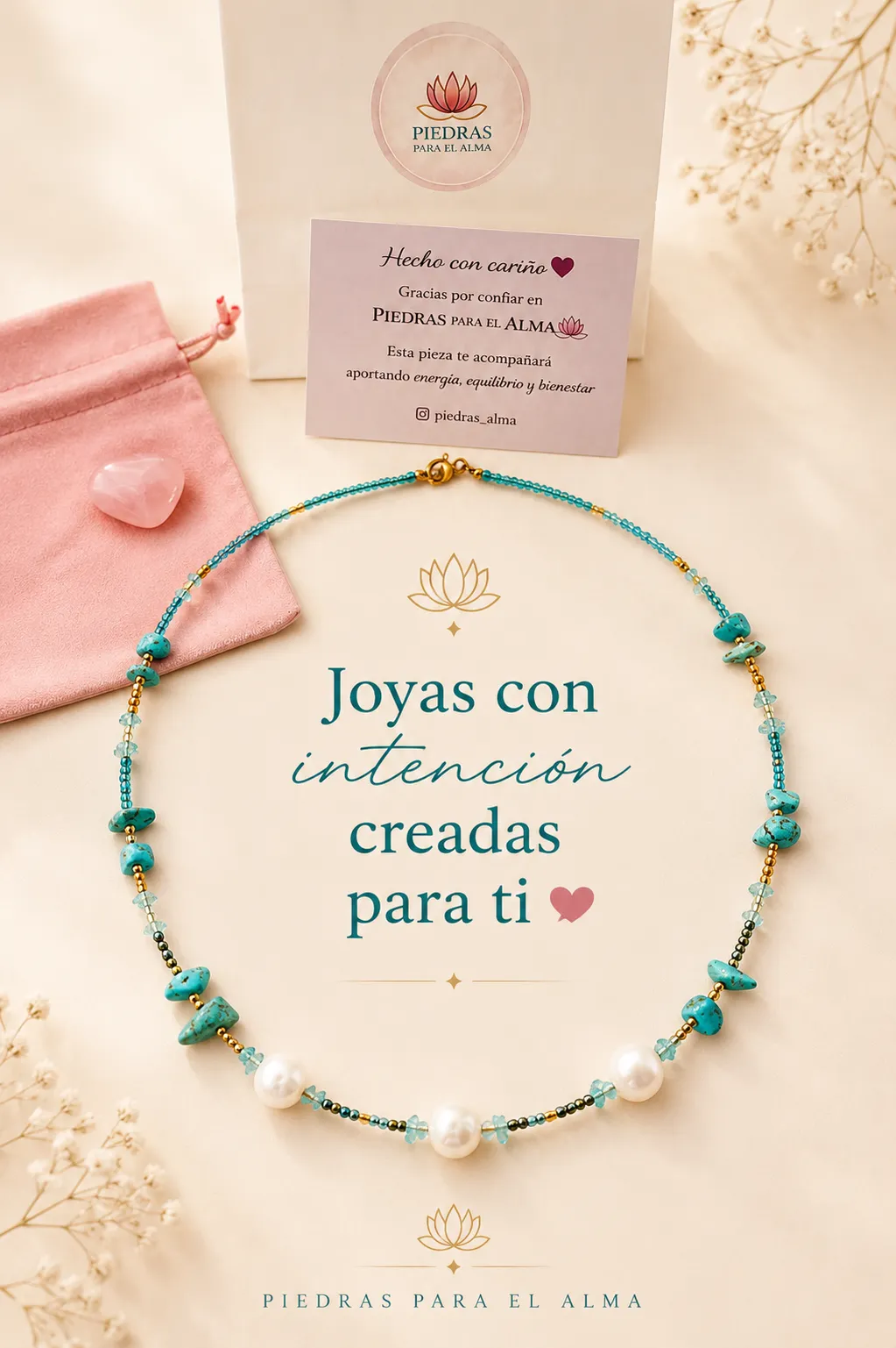 Collar con turquesa y perlas - Imagen 2