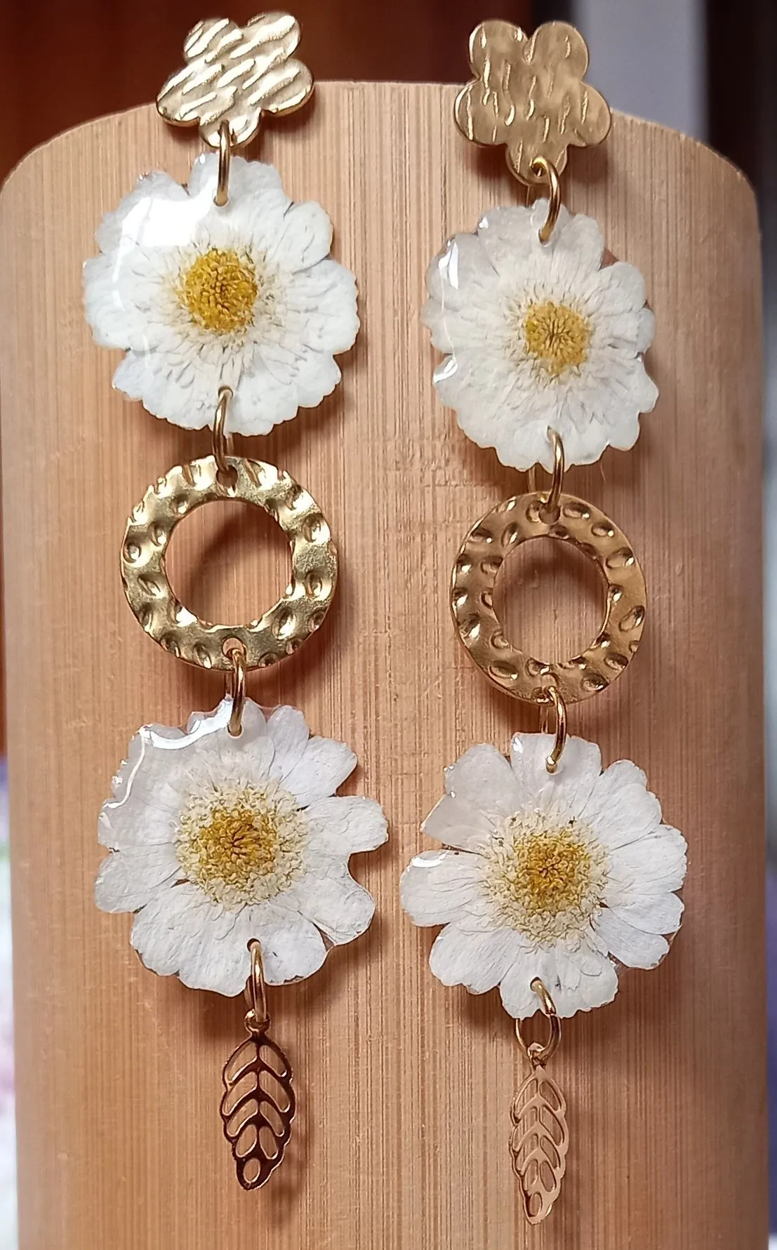 Pendientes de flores reales de acero inoxidable - Imagen 2