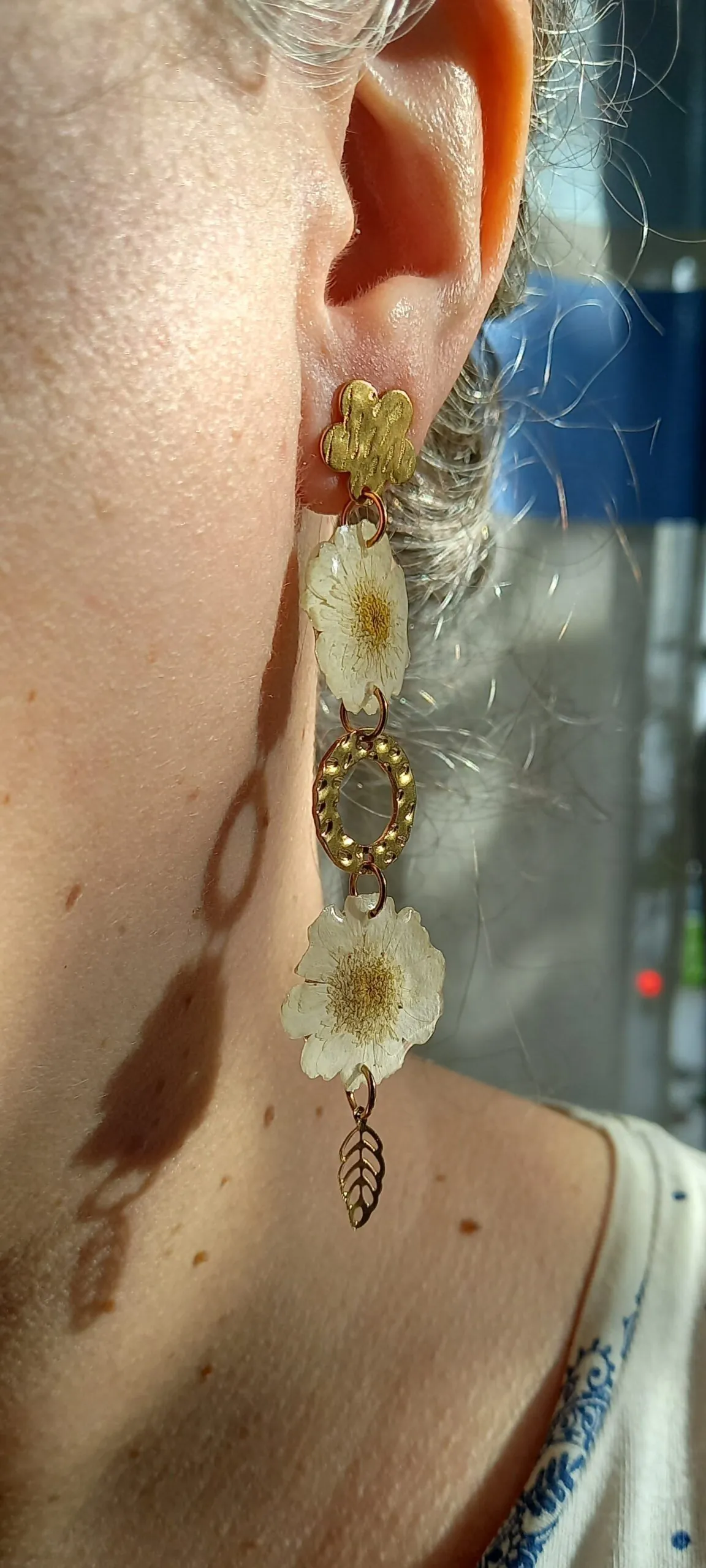 Pendientes de flores reales de acero inoxidable - Imagen 3