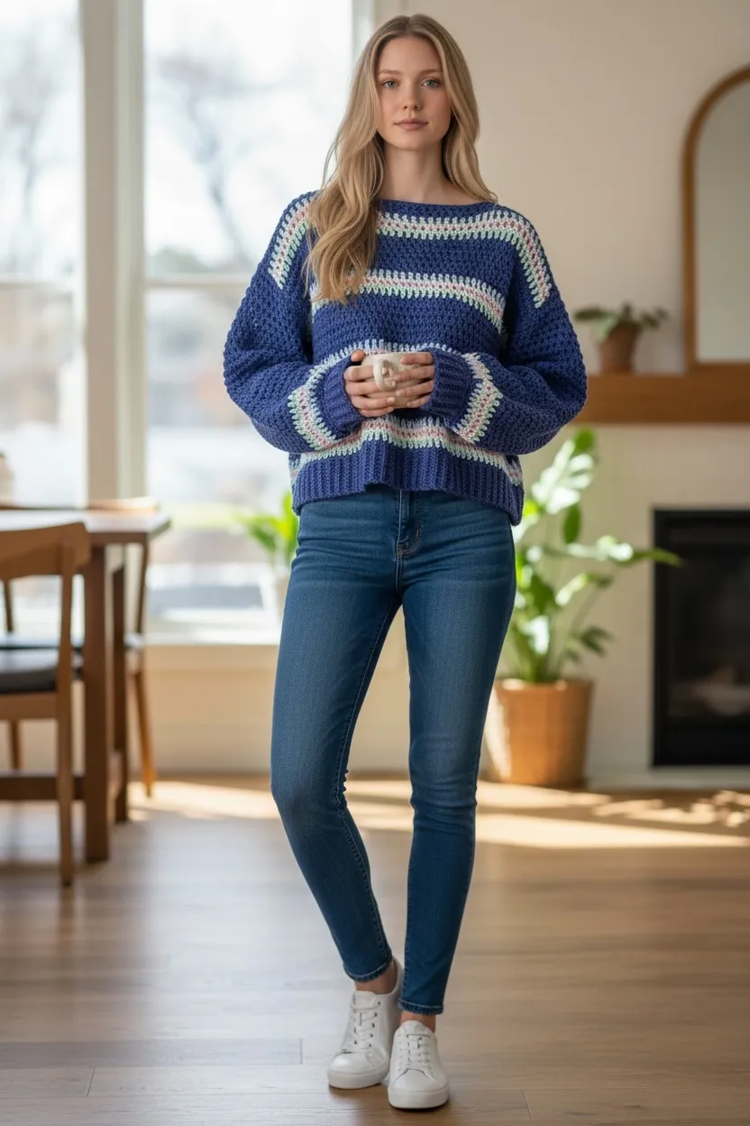 Suéter tejido a crochet azul