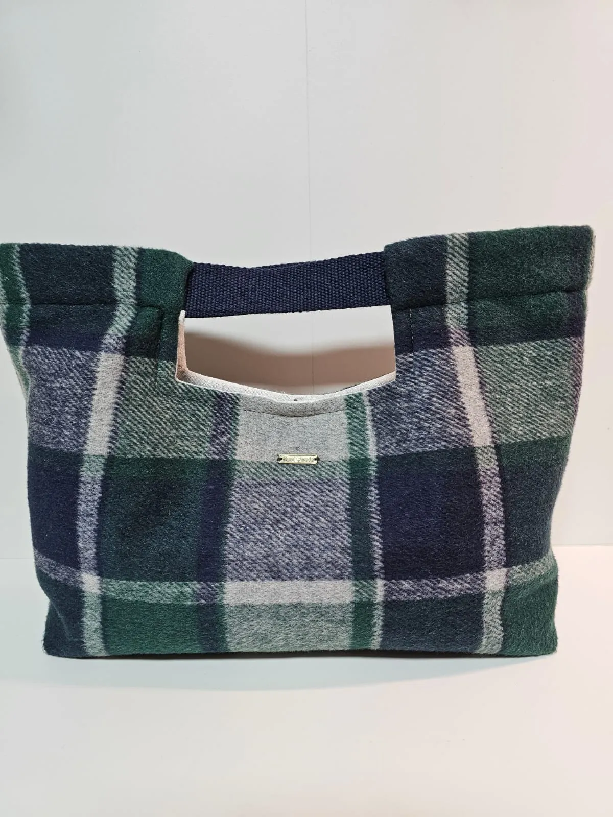 Bolso Tote de cuadros verdes y azules - Imagen 2