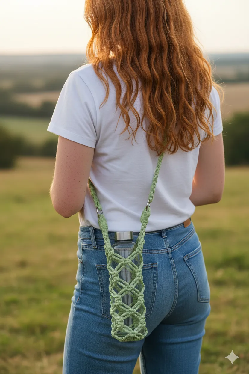 Portabotellas "Vital" · Macramé sostenible para el día a día · - Imagen 4