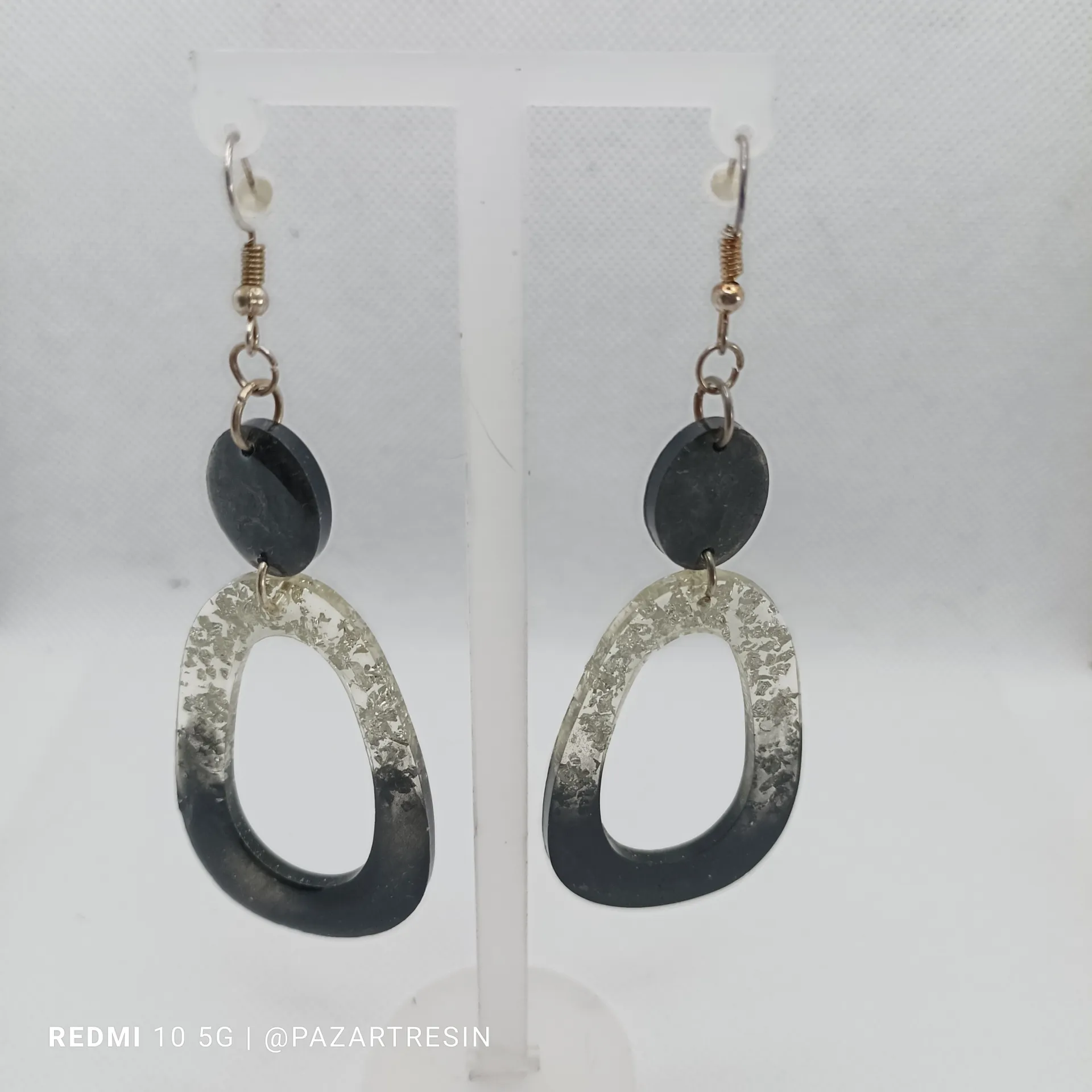 Pendientes Ovalados Negro y Plata - Imagen 4