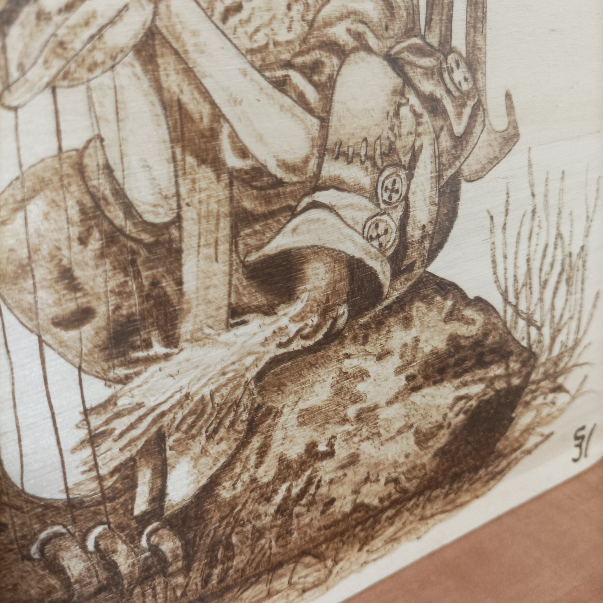 Lámina de madera decorada en pirografía  - Imagen 4