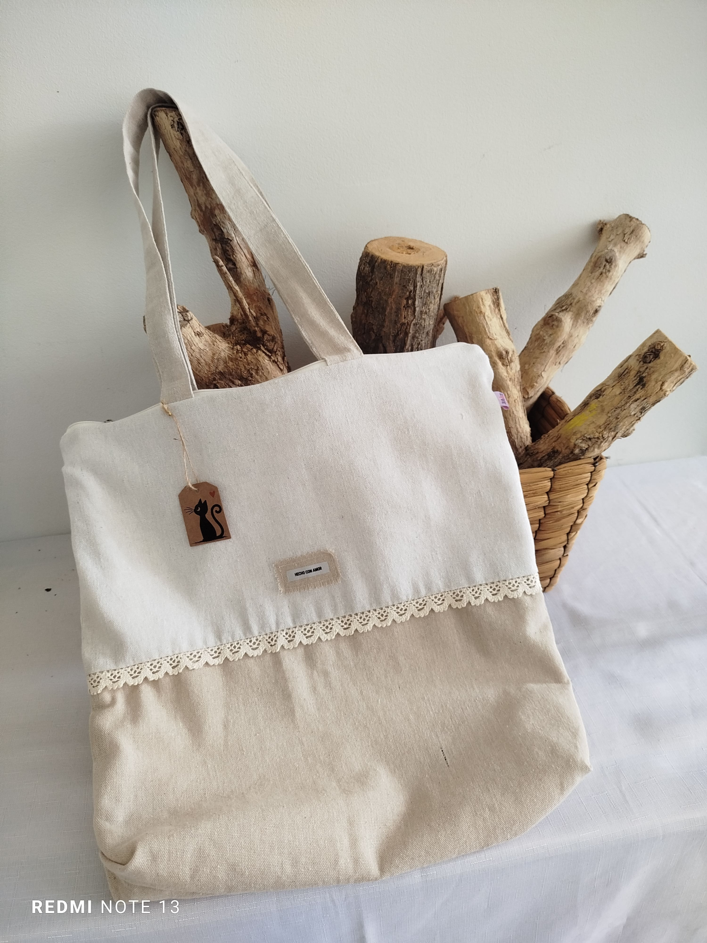 Bolso en tela cruda y lino - Imagen 2