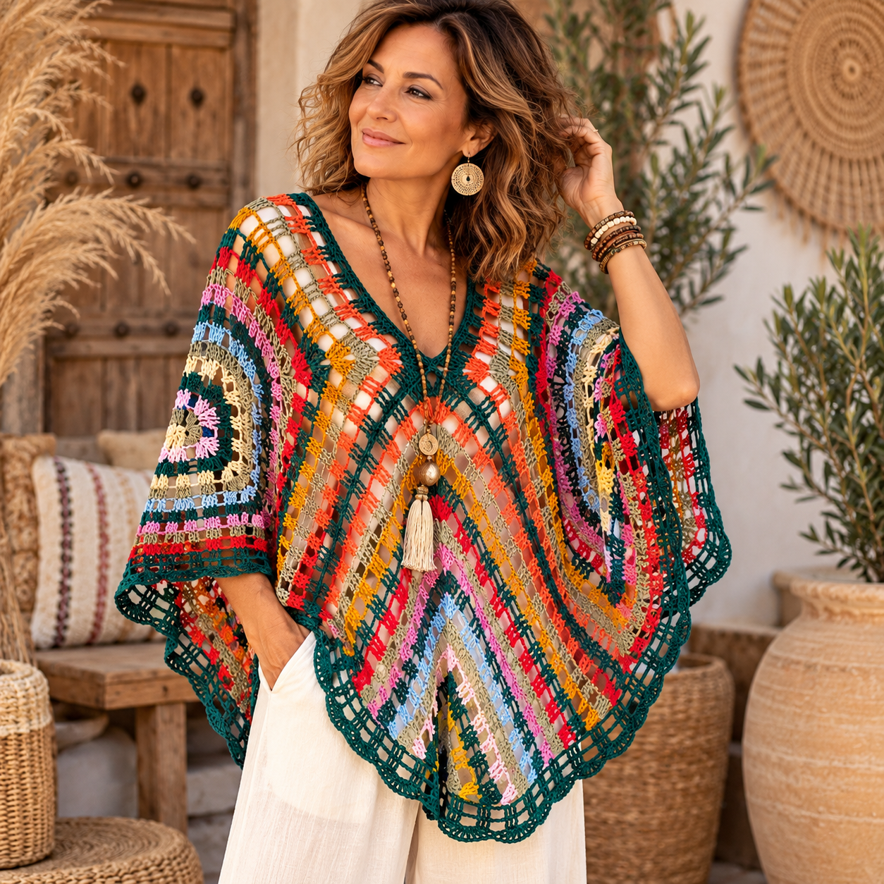 Poncho multicolor estilo boho - Imagen 3