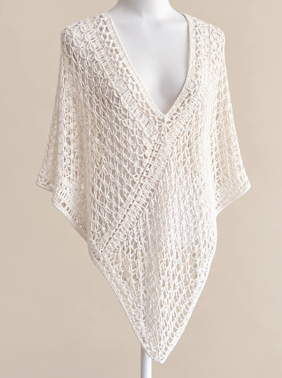 Poncho blanco, estilo boho ibicenco - Imagen 2