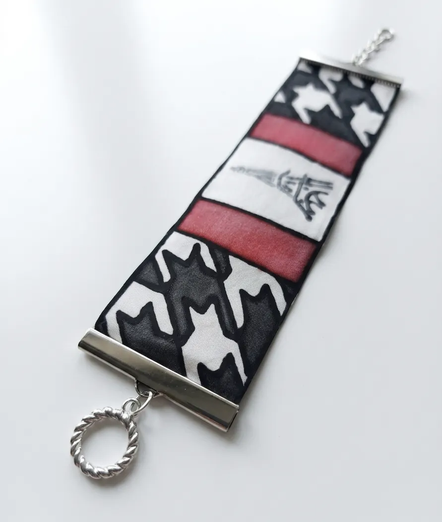 Pulsera de Seda Pintado a Mano - Diseño París y Pata de Gallo - Imagen 3