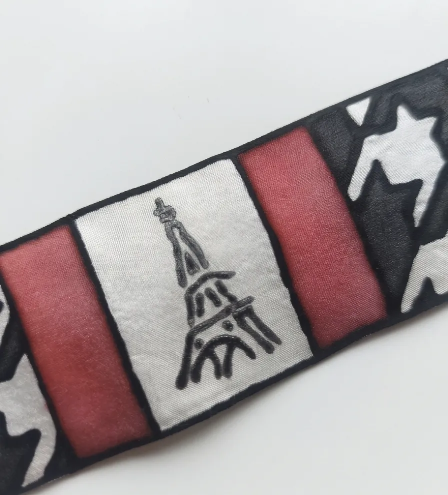 Pulsera de Seda Pintado a Mano - Diseño París y Pata de Gallo - Imagen 4