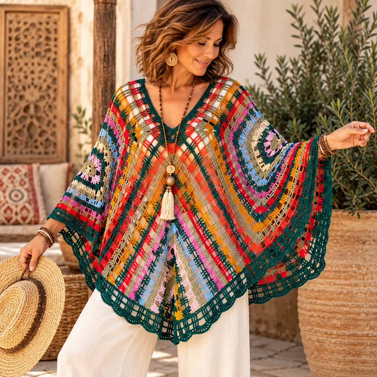 Poncho multicolor estilo boho