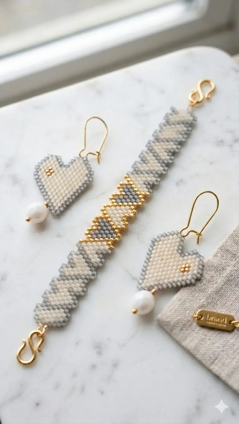 Pendientes corazón blanco con delicas miyuki - Imagen 4