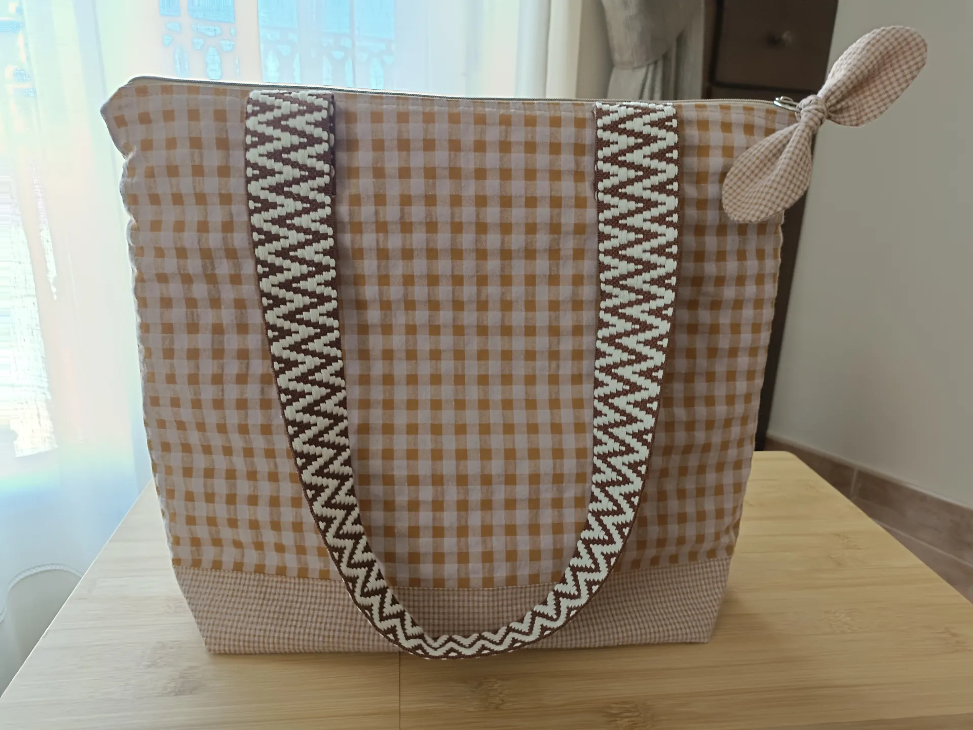 Bolso Tote Vichy canela & cuadros - Imagen 2