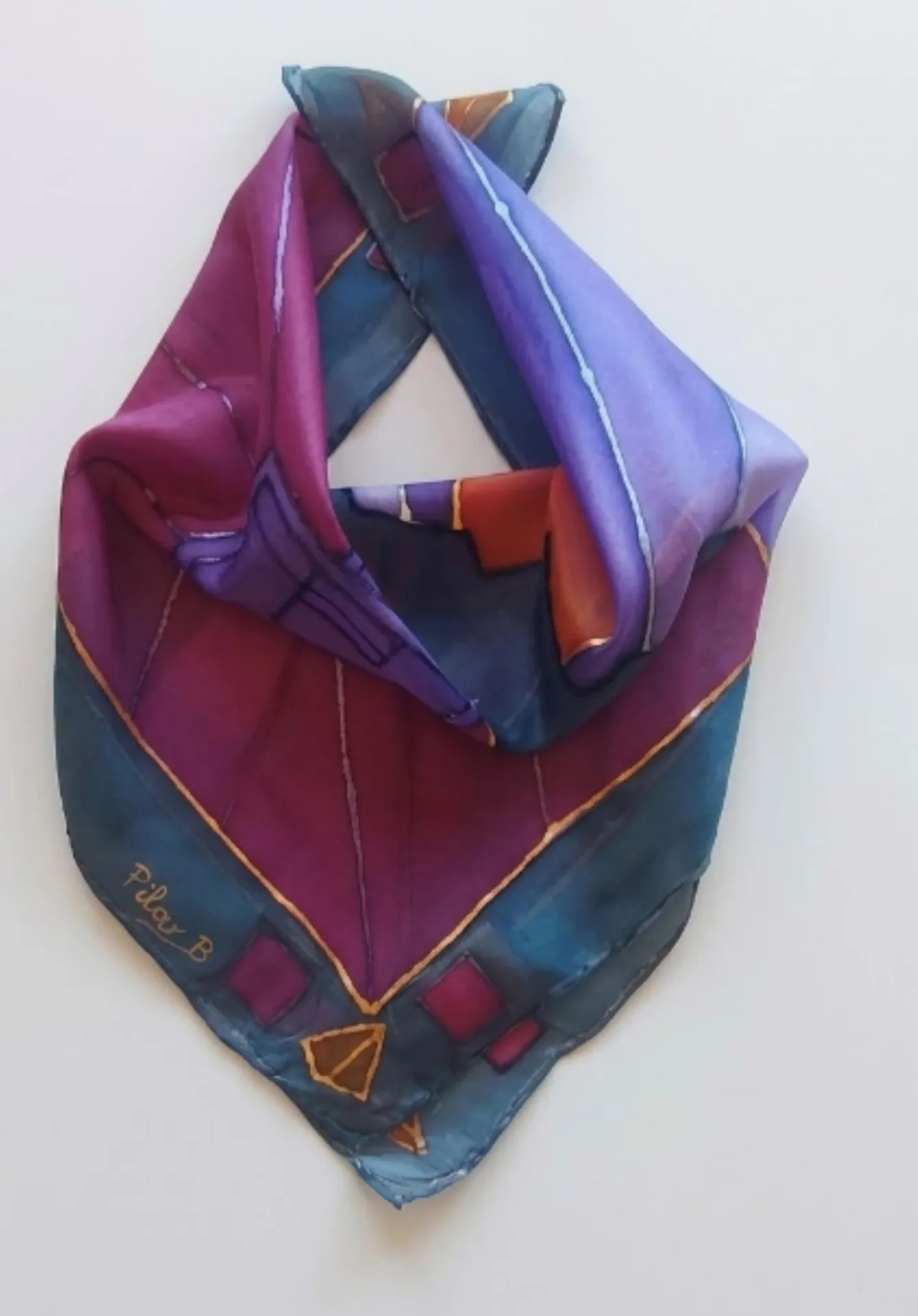 Pañuelo de seda pintado a mano con motivos geométricos - Imagen 4