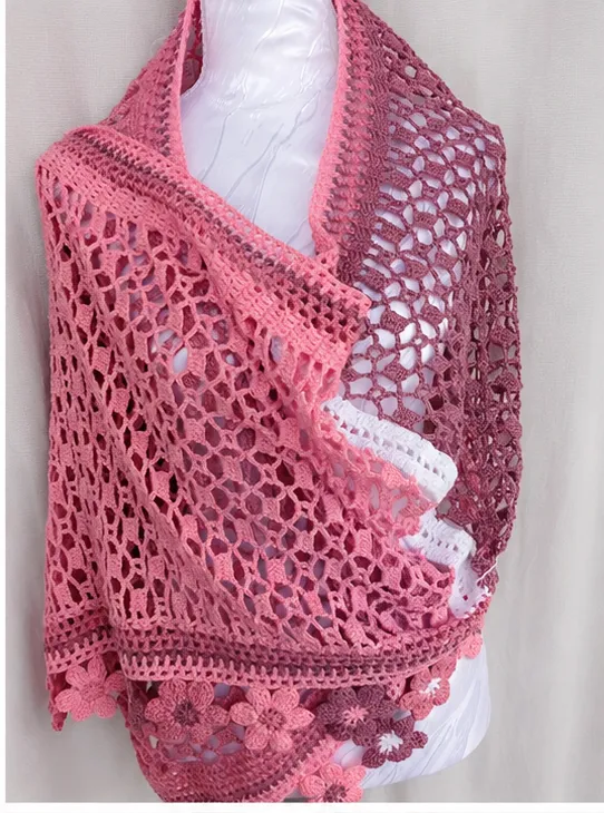 Chal rectangular flores rosa - Imagen 3