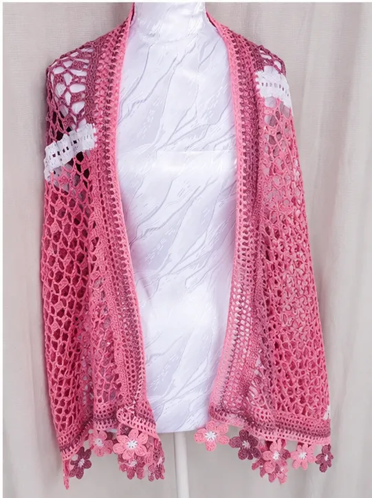 Chal rectangular flores rosa - Imagen 2