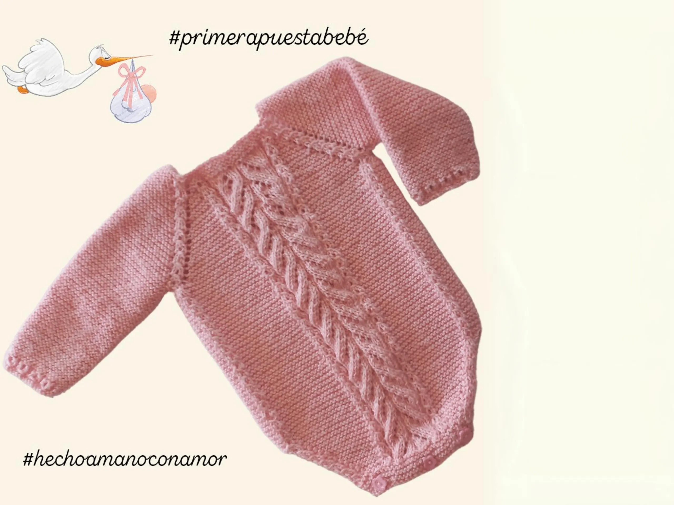 Pelele de manga larga hecho a mano en un alegre color rosa - Imagen 2