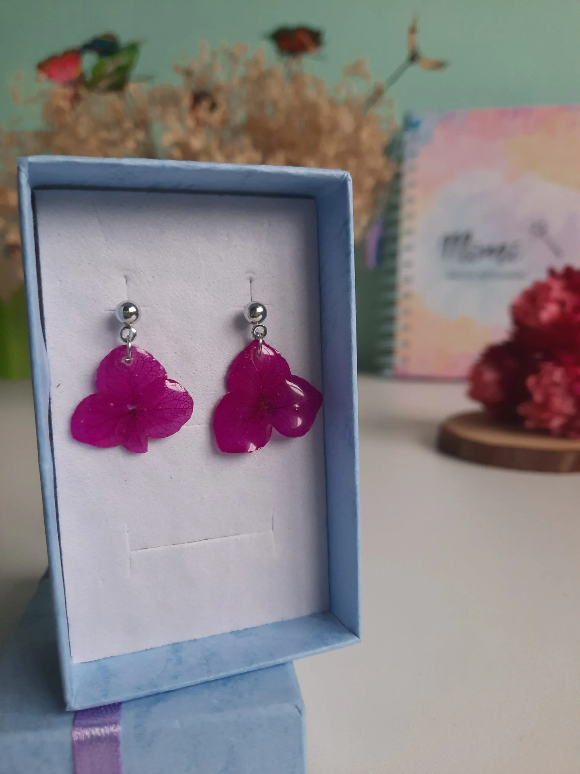Pendientes Hortensias rosas