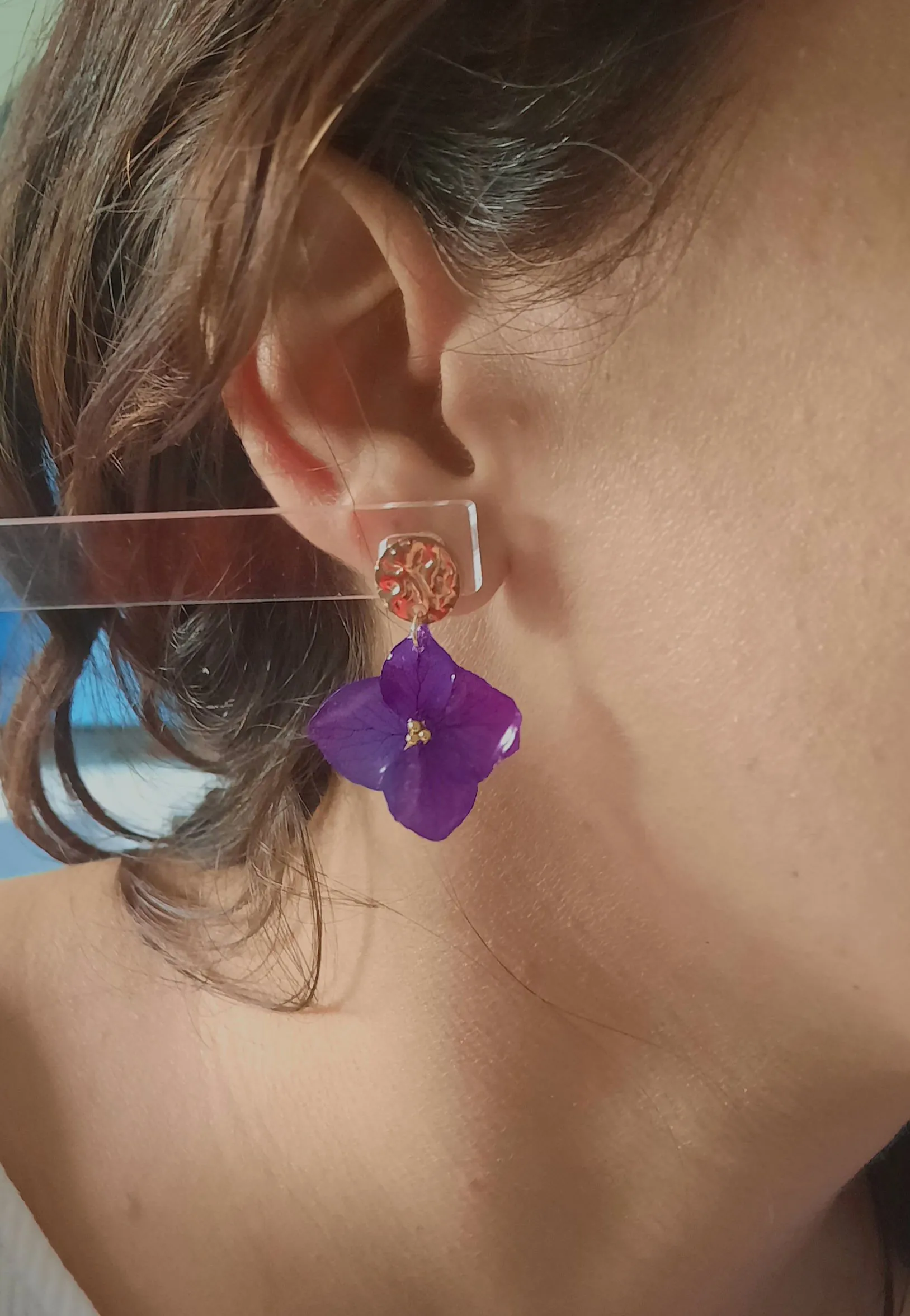 Pendientes Hortensias moradas - Imagen 3