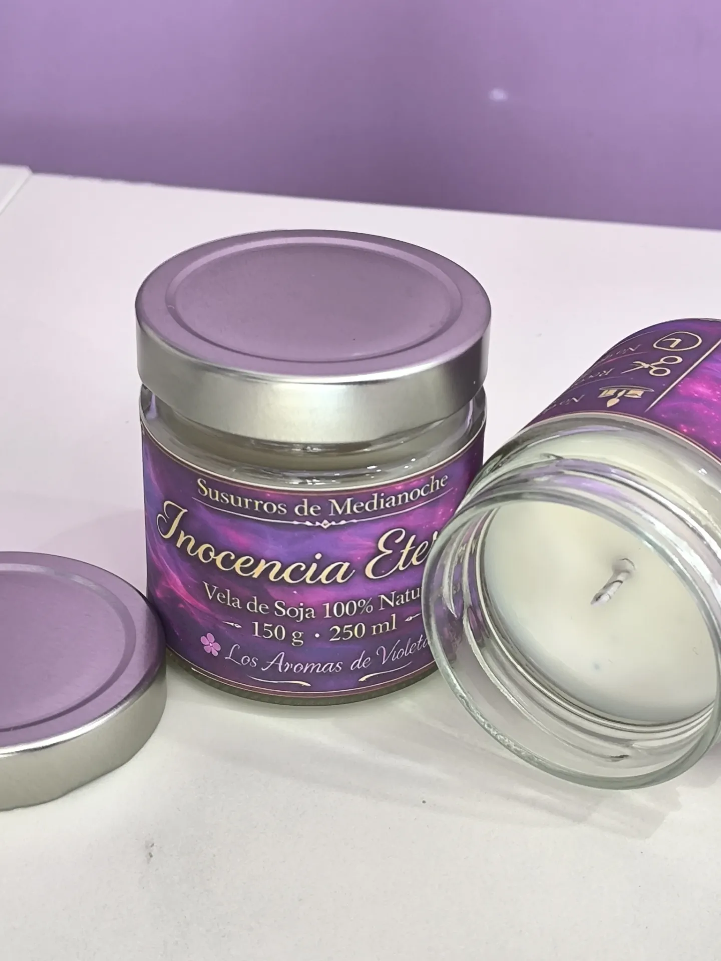 Vela Inocencia Eterna | Vela artesanal de cera de soja | Los Aromas de Violeta