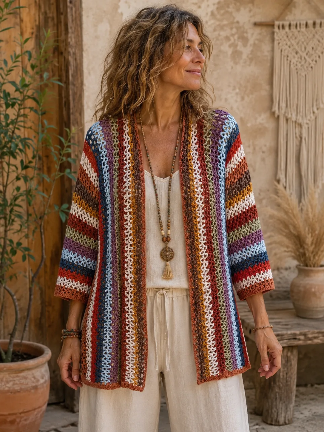 Kimono de crochet estilo boho-chic