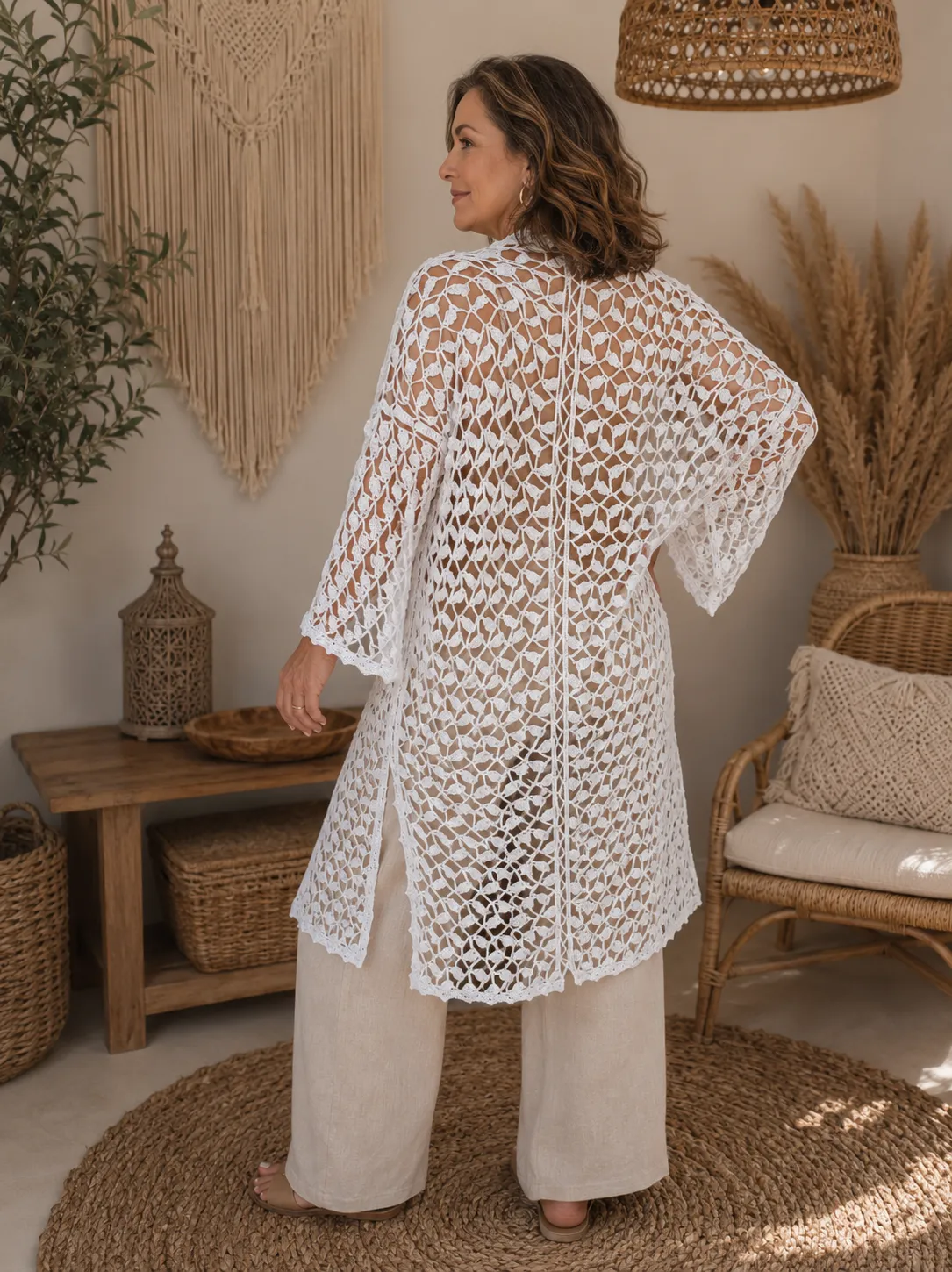 Kimono  largo de crochet estilo boho-chic - Imagen 2