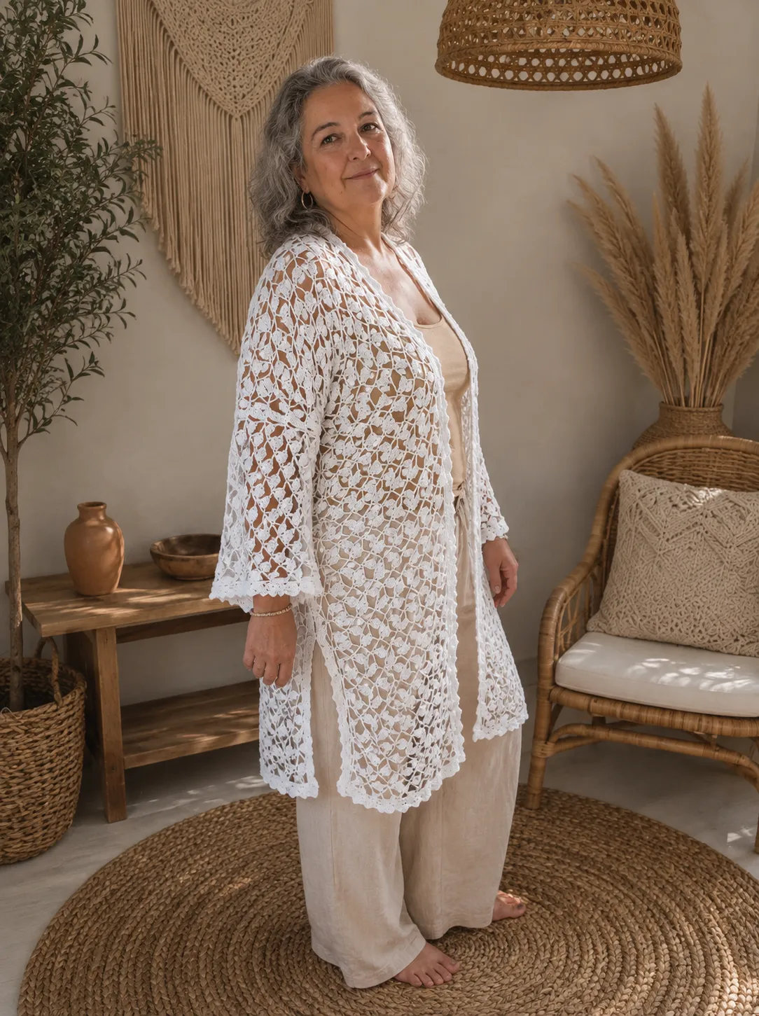 Kimono  largo de crochet estilo boho-chic