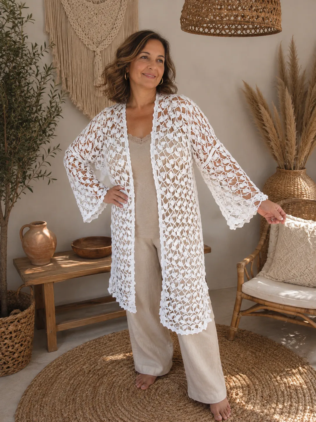 Kimono  largo de crochet estilo boho-chic - Imagen 3